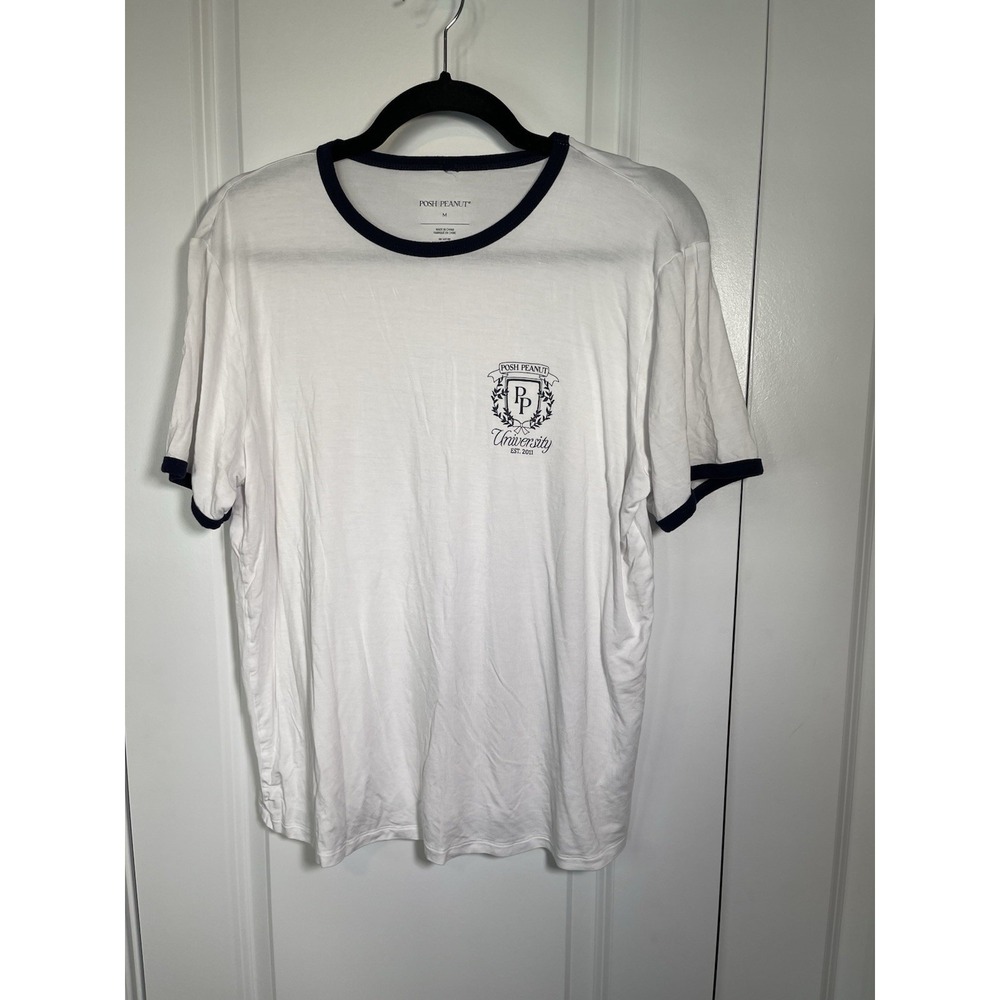 Posh Peanut Collegiate White Short Sleeve Varsity Tee Navy Women's Medium Bamboo